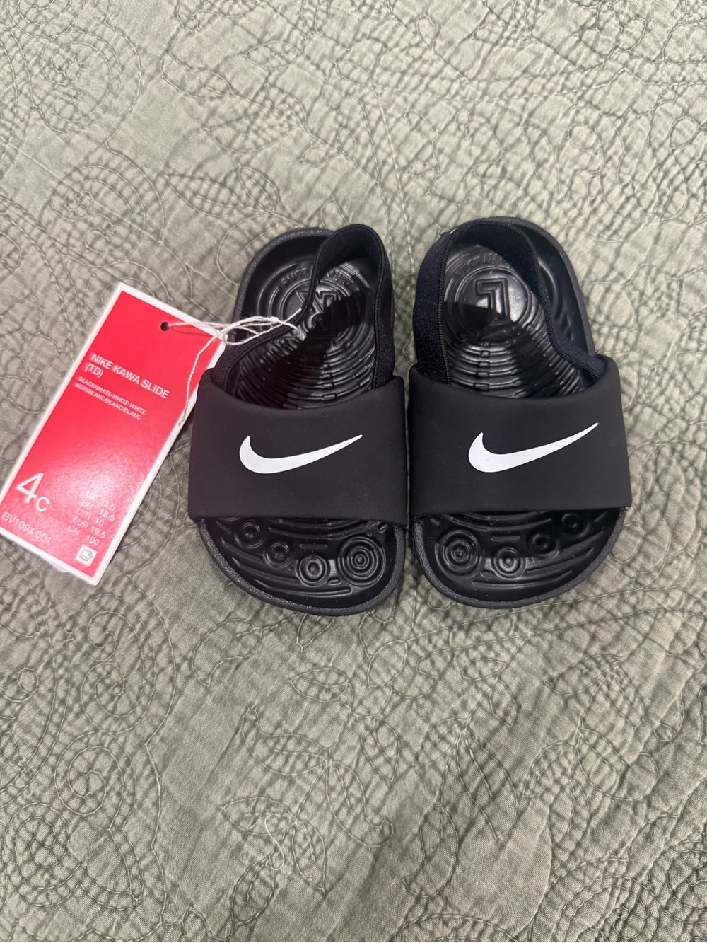 Nike Kids Black Slides with White Swoosh